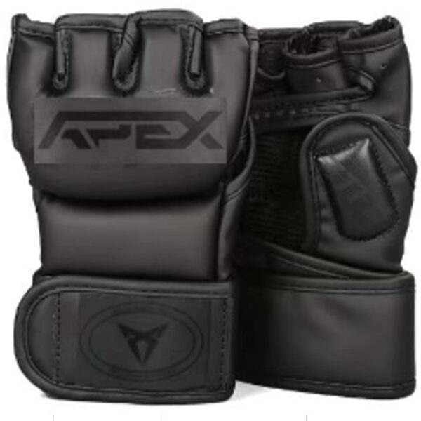 כפפות MMA APEX שחורות – כפפות אימון מקצועיות עם כיסוי חלקי לאצבעות