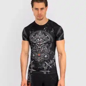 ראשגארד קצר אפור שחור Venum Gladiator 5.0 Men's Short Sleeve Rashguard - Black/Silver