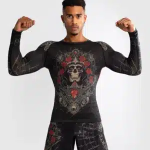 חולצת ראשגרד ונום Venum Santa Muerte 5.0 Men’s Long Sleeve Rashguard - Deep Black/Gold