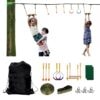 ⁦ערכת סט אימון מסלול נינג'ה מדהים 14 מטר עם 7 אלמנטים לחצר ולפארק⁩ – תמונה ⁦2⁩