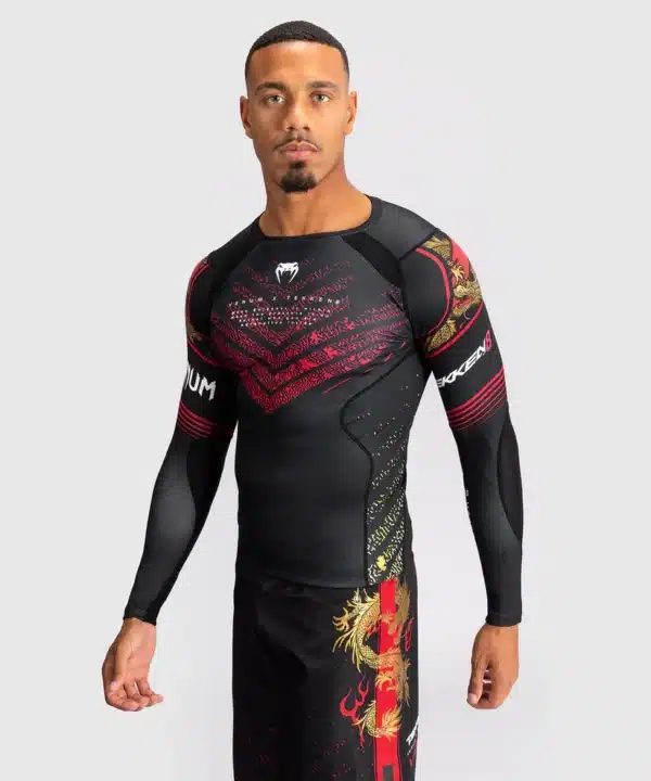 חולצת ונום ראשגרד- Venum x Tekken 8 - Marshall Law Rashguard - Black/Red/Gold