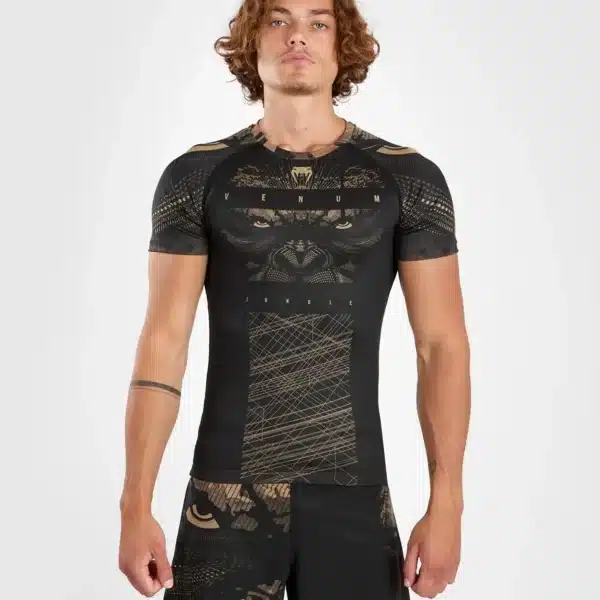 חולצת ונום ראשגרד- Venum Gorilla Jungle Rashguard Short Sleeves - Black/Sand