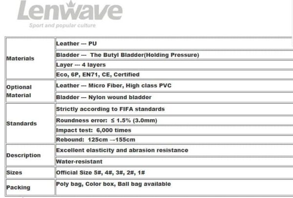 כדור כדורגל עור איכותי מקצועי מידה 5 דגם 0503 LENWAVE