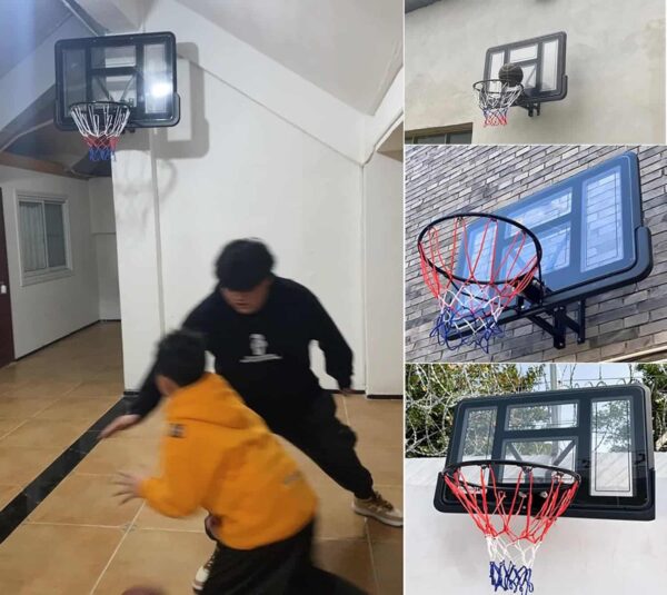 לוח כדורסל שקוף מקצועי 110/75 ס"מ עם הרחקה מהקיר DUNK M007