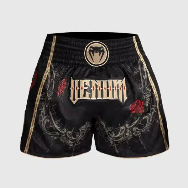 מכנס איגרוף תאילנדי Venum Santa Muerte 5.0 Muay Thai Shorts - Deep Black/Gold
