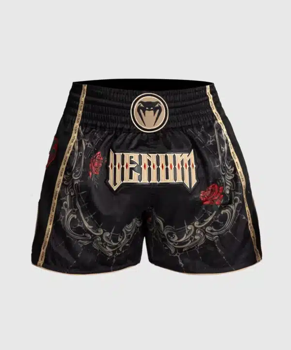 מכנס איגרוף תאילנדי Venum Santa Muerte 5.0 Muay Thai Shorts - Deep Black/Gold