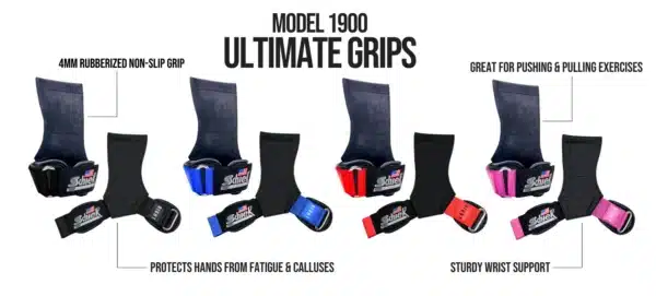 רצועות הרמה ואחיזה משולבות בצבע אדום - Schiek 1900 Ultimate Grips