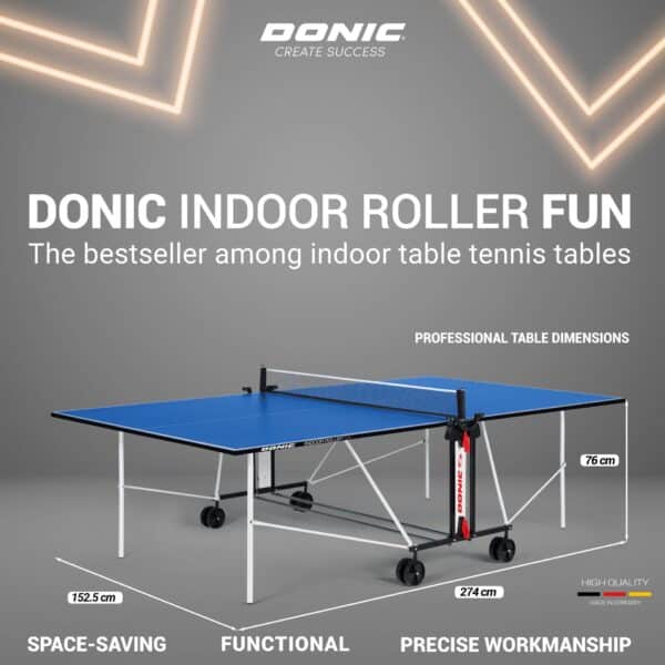 שולחן פינג פונג (טניס שולחן) בצבע כחול דגם Donic Indoor Roller Fun