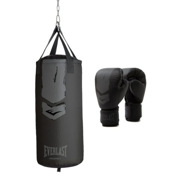 סט שק איגרוף לילדים Everlast Prospect 2 שחור/אפור עם כפפות 8oz