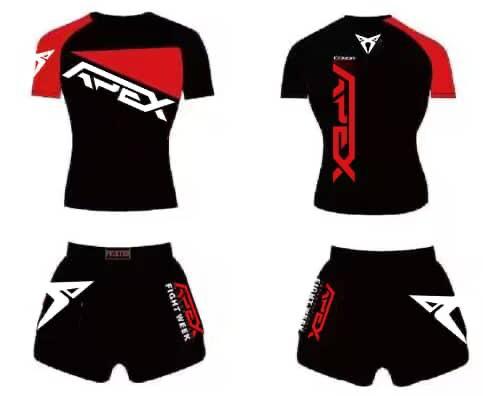 סט חולצת ראשגארד קצרה ומכנס קצר לאימוני MMA – בד נושם 35% כותנה 65% פוליאסטר