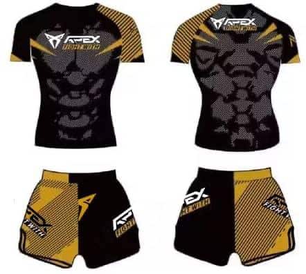 סט חולצת ראשגארד קצרה ומכנס קצר לאימוני MMA – בד נושם 35% כותנה 65% פוליאסטר