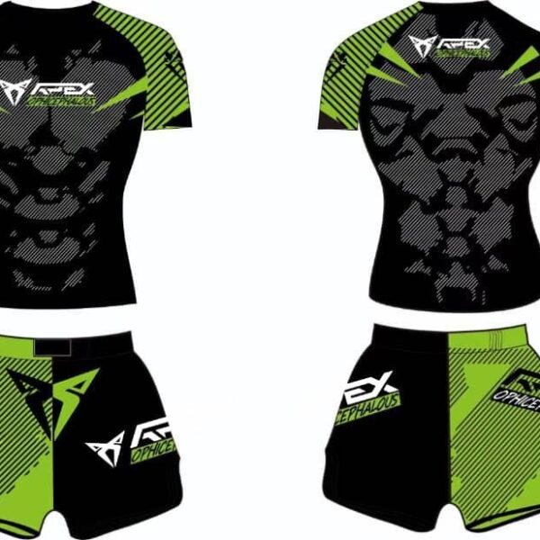 סט חולצת ראשגארד קצרה ומכנס קצר לאימוני MMA – בד נושם 35% כותנה 65% פוליאסטר