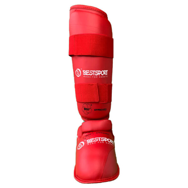 מגני שוק וכף רגל לקראטה באישור WKF בצבע אדום עם רצועות סקוץ’ מתכווננות